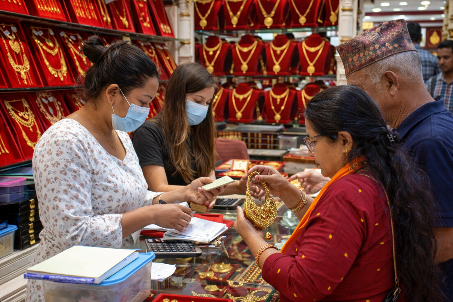 Crowded jewelry shops in Nepal during Dashain festival season