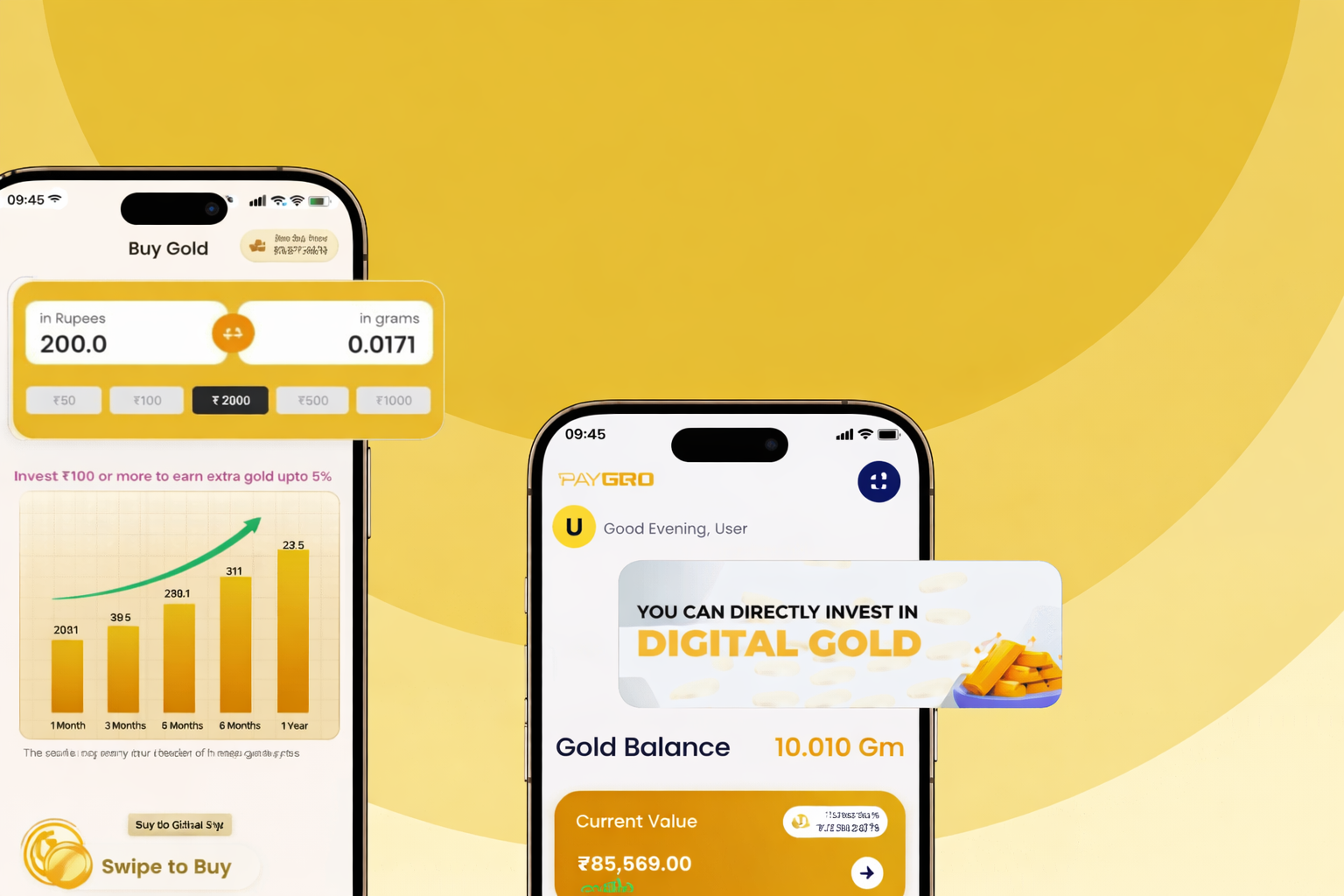 Digital gold investment on mobile app interface