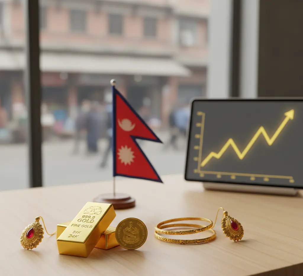 Gold jewelry representing Nepal market